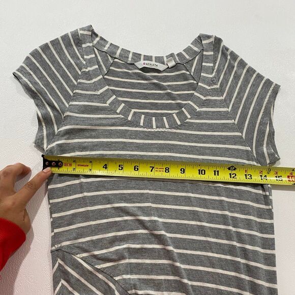 Athleta Striped Maxi Dress Small | Gray Ruched Side Slit Casual Travel Dress - Picture 4 of 6